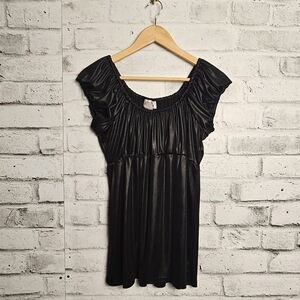 Costa Blanca Women's Black Shiny Puff Sleeve Babydoll Top